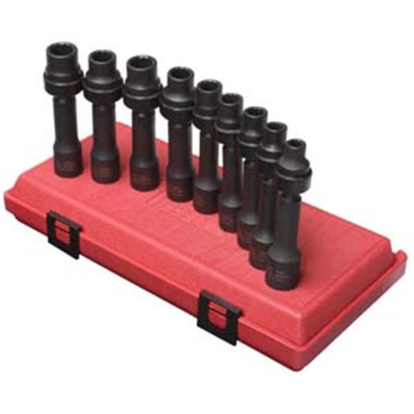 Gourmetgalley 9 Pieces 1/2 and quot; Drive Metric 12 Point Drive line Impact Socket Set GO67484